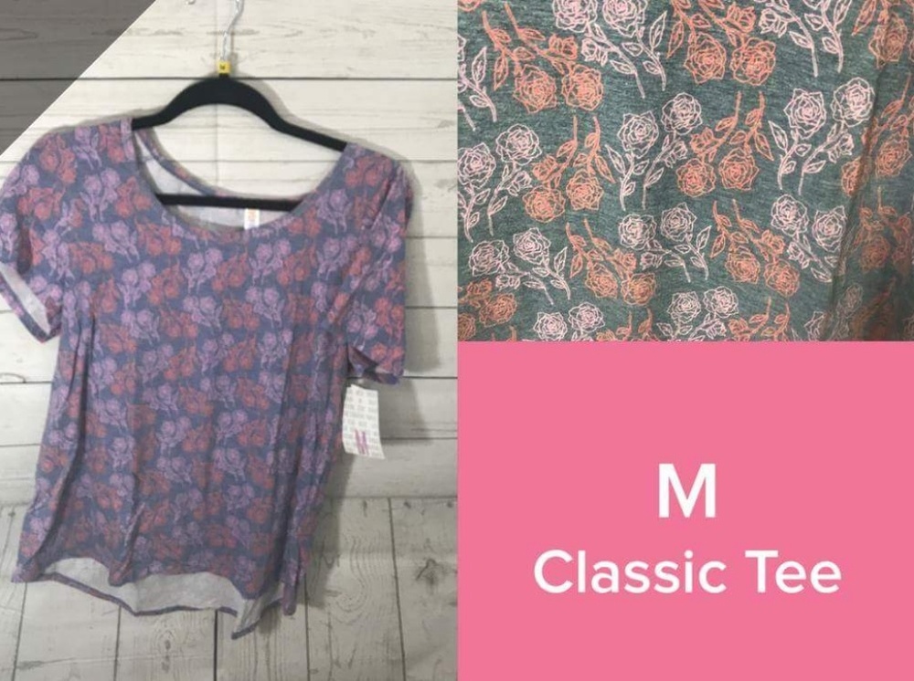 New gray peach floral print classic tee M Lularoe